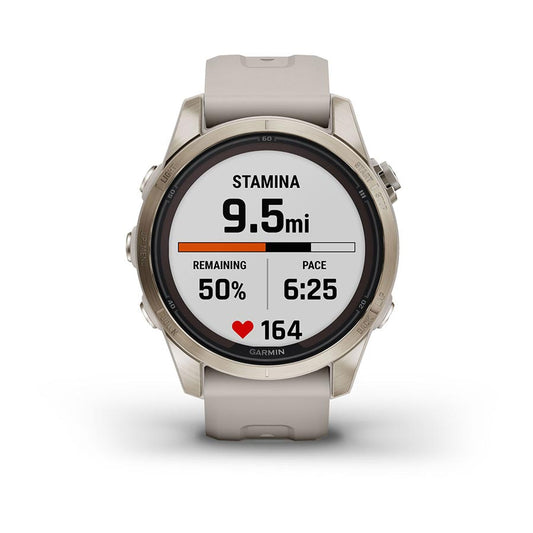 Garmin fenix 7S Pro Sapphire Solar Watch Watch Color: Soft Gold Wristband: Light Sand - Silicone