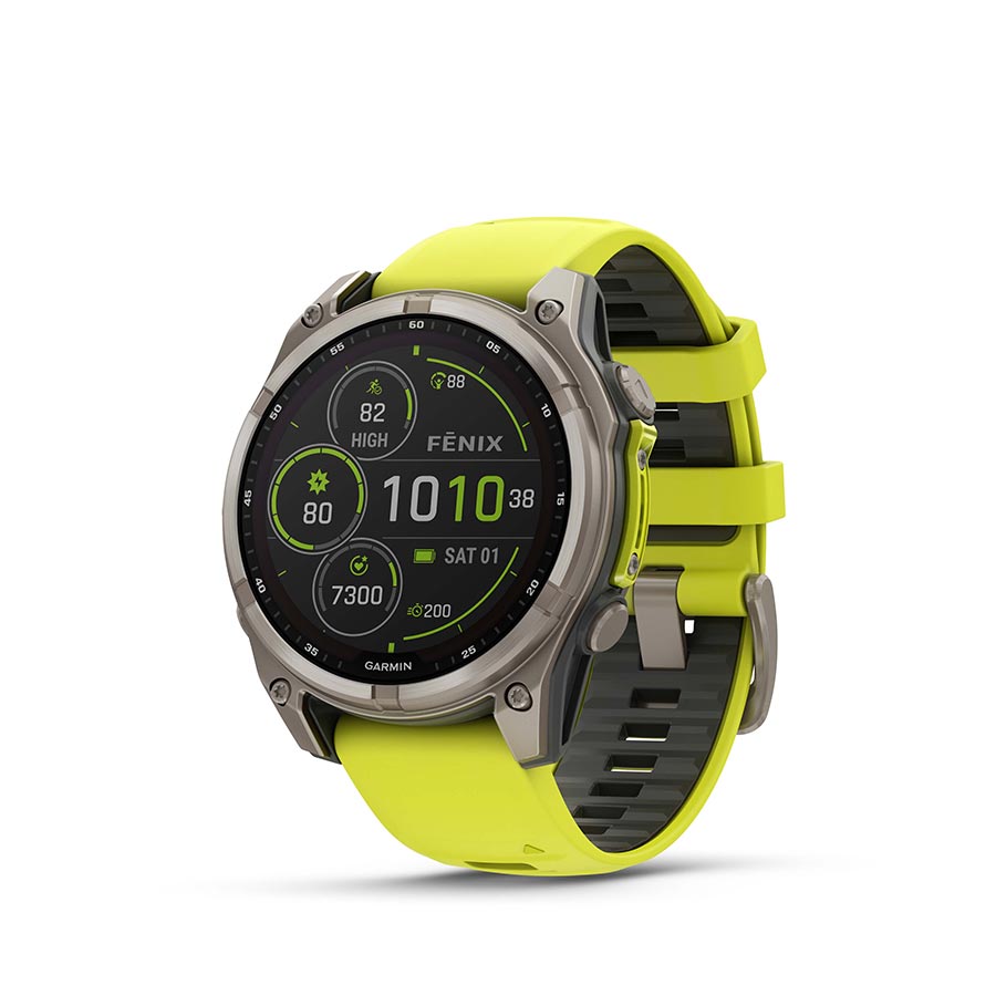 Garmin fenix 8 Solar Sapphire 47mm Watch Watch Color: Titanium Wristband: Amp Yellow/ Graphite - Silicone