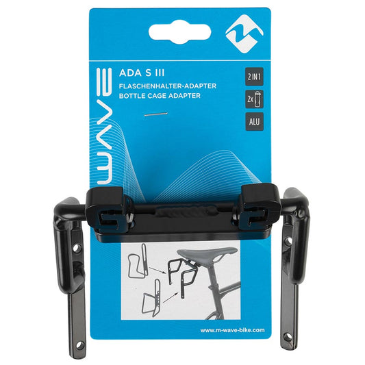 M-Wave Ada S III Bottle Cage Mount Mounts on the seat rails and allows the installation of 2 bottle cages while still allowing the use of a seat bag