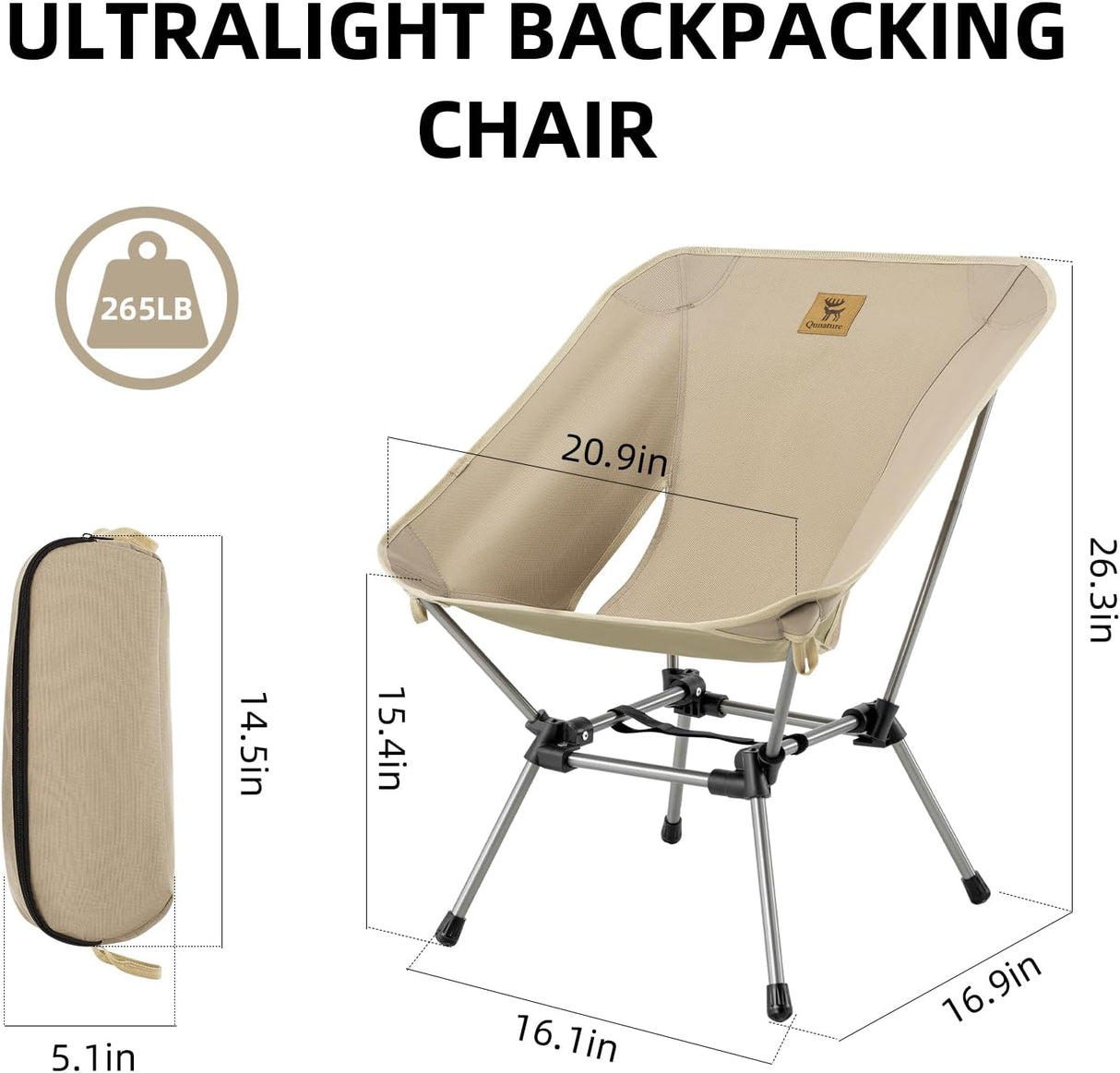 Qunature Ultra Lightweight Folding Camp Chair with Storage Bag Supports 260 lbs