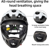 ROCKBROS Kids Full Face Bike Helmet Ages 5-14 Anti-Collision Detachable Chin