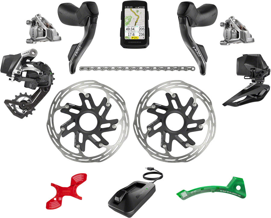 SRAM Red eTap AXS Road Groupset - 2x12-Speed HRD Shift/Brake Levers FM Calipers CL Rotors Chain F/R Derailleurs Hammerhead Karoo E1
