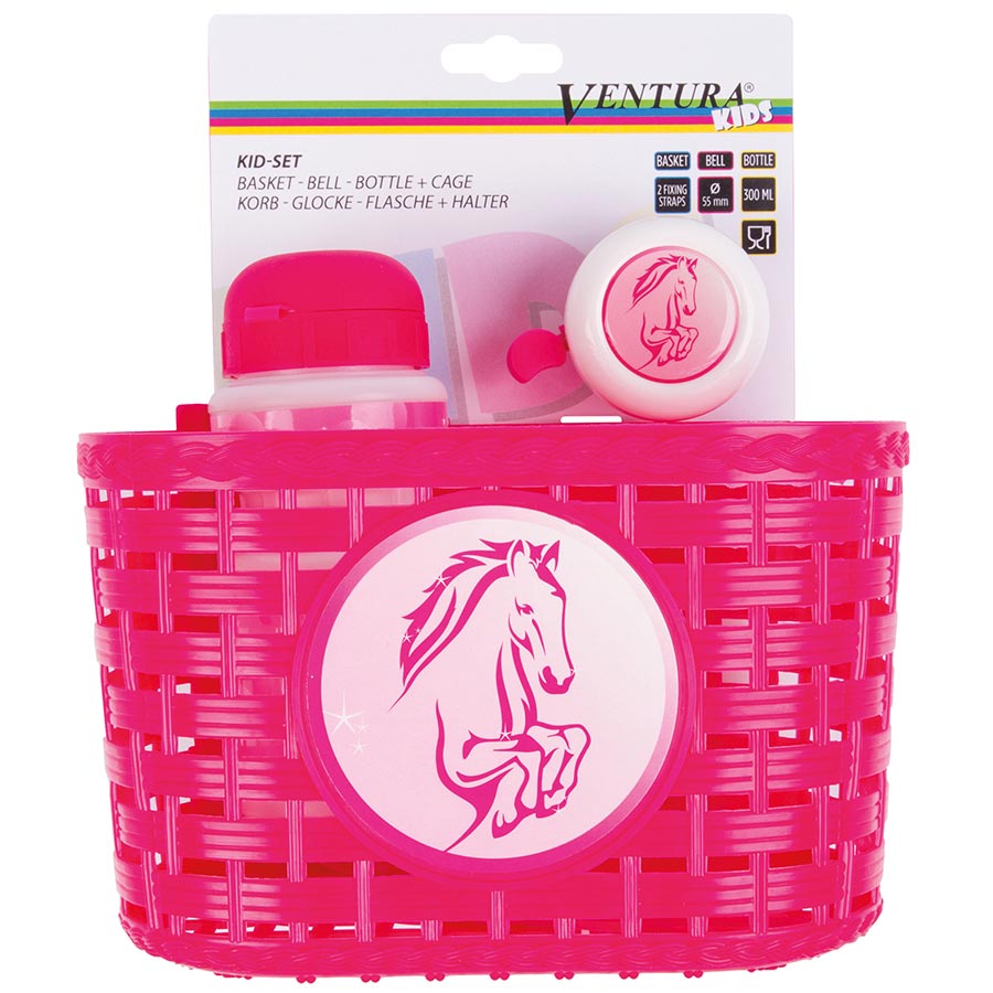 Ventura Horse Accessory Set Basket Front Pink Kit