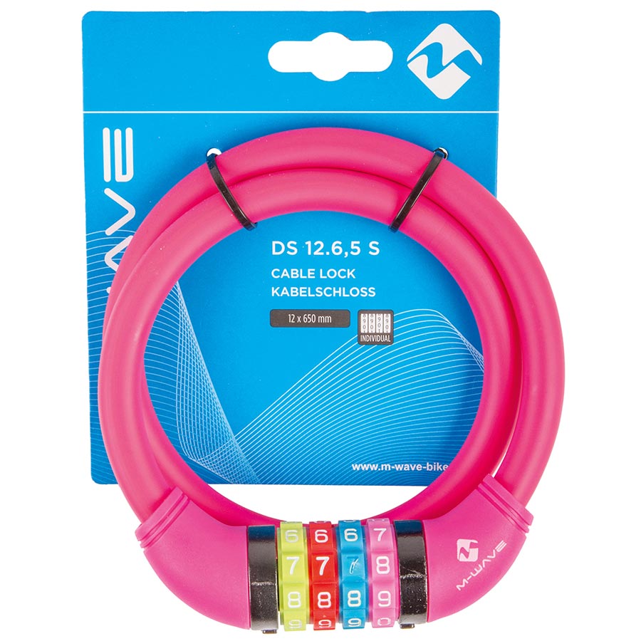 M-Wave DS 12.6 Cable lock Combination 12mm 12x650mm Pink