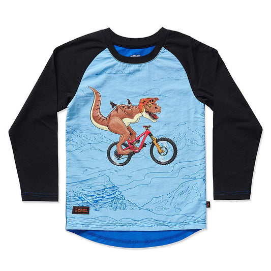 Kids Ride Shotgun Windproof Kids MTB Jersey Dino YXXS Blue & Black