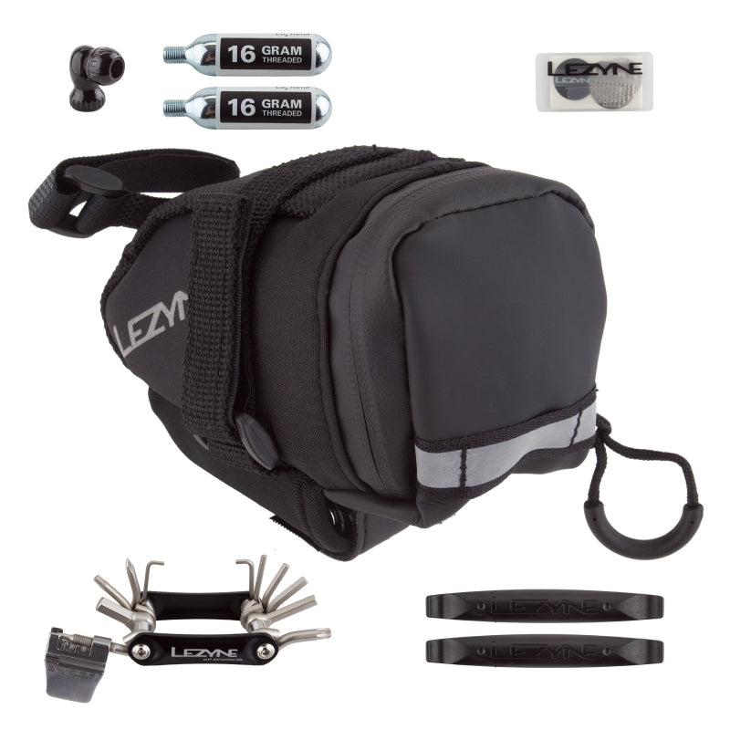 Lezyne M-Caddy Seat Bag Twin Speed Drive 16g CO2 Rap6 Tool SmartKit Composite Matrix Tire Levers BLK