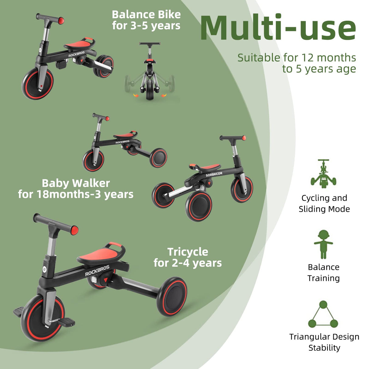 3-in-1 Kids Tricycle with Adjustable Seat and Removable Pedals