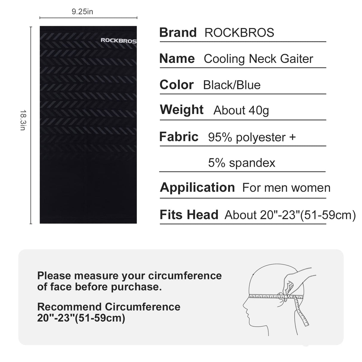 ROCKBROS Cooling Neck Gaiter Face Mask Fishing Scarf Face Cover for Men Women