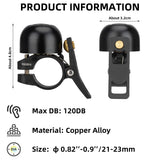 ROCKBROS Copper Alloy Bike Bell, Loud Classic Ring, Fits 21-23mm Handlebars for Adults