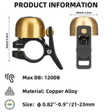 ROCKBROS Copper Alloy Bike Bell, Loud Classic Ring, Fits 21-23mm Handlebars for Adults
