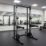 Deluxe Half Rack - Muscle D Fitness - Heavy Duty - Adjustable Safety Bars - Pull Up - Vertical Olympic Bar Storage