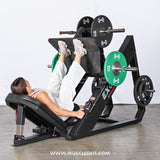 Excel Linear Leg Press - Muscle D Fitness - Plate Load Leg Press - Adjustable Back Pad - Plate Storge Pegs