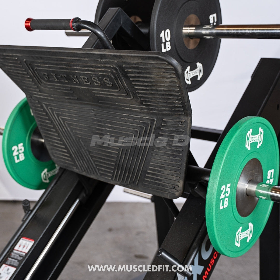 Excel Linear Leg Press - Muscle D Fitness - Plate Load Leg Press - Adjustable Back Pad - Plate Storge Pegs