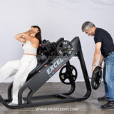 Excel Linear Hack Slide - Muscle D Fitness - Plate Load Hack Squat - Weight Storage Pegs - Safety Catch
