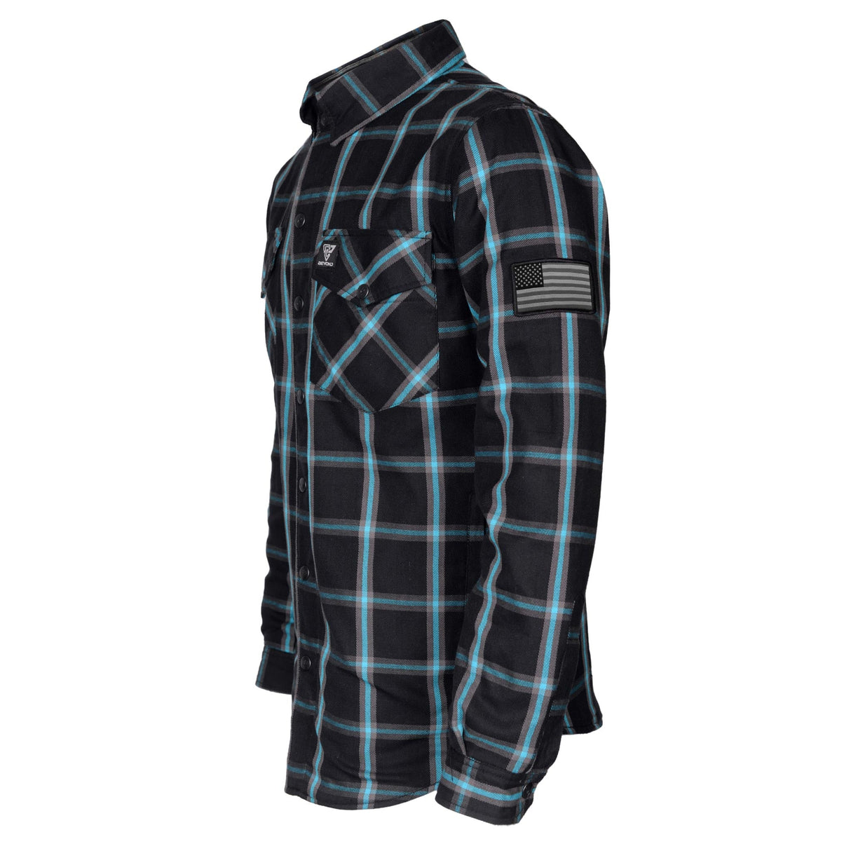 Protective Flannel Shirt - Black and Blue Stripes with Pads