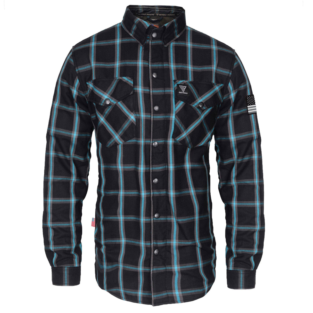Protective Flannel Shirt - Black and Blue Stripes with Pads