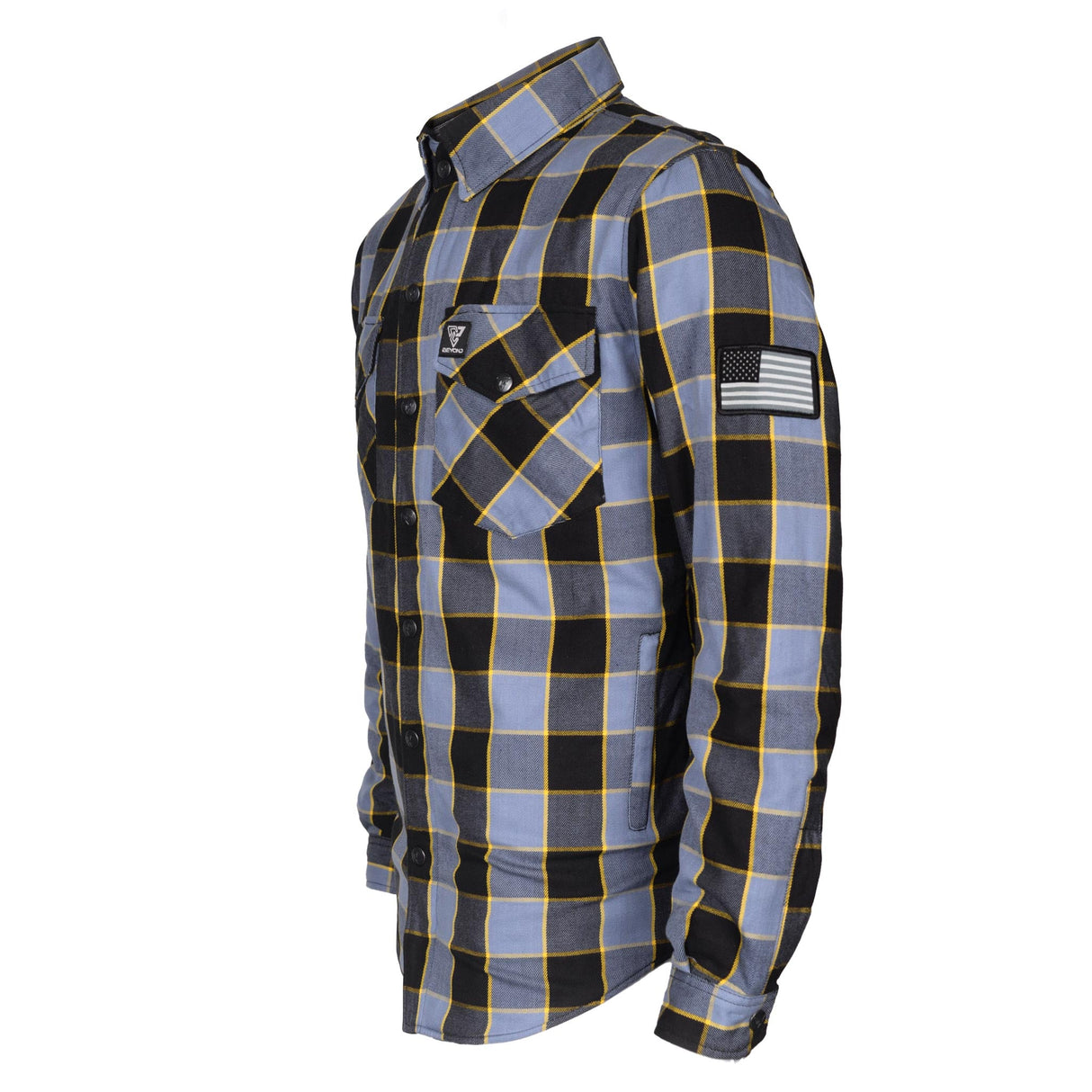 Protective Flannel Shirt - Grey Checkered and Yellow Stripes with Pads