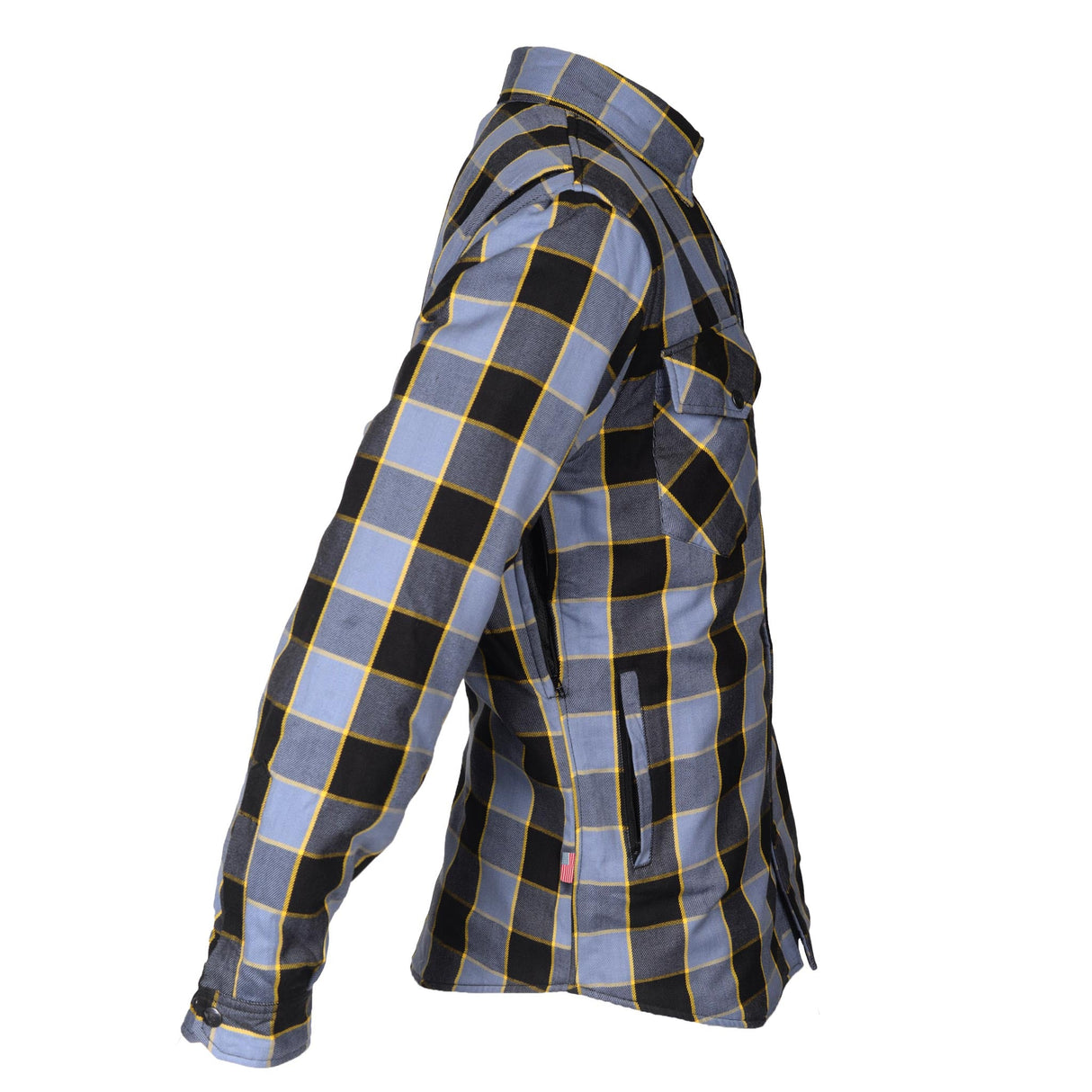 Protective Flannel Shirt - Grey Checkered and Yellow Stripes with Pads