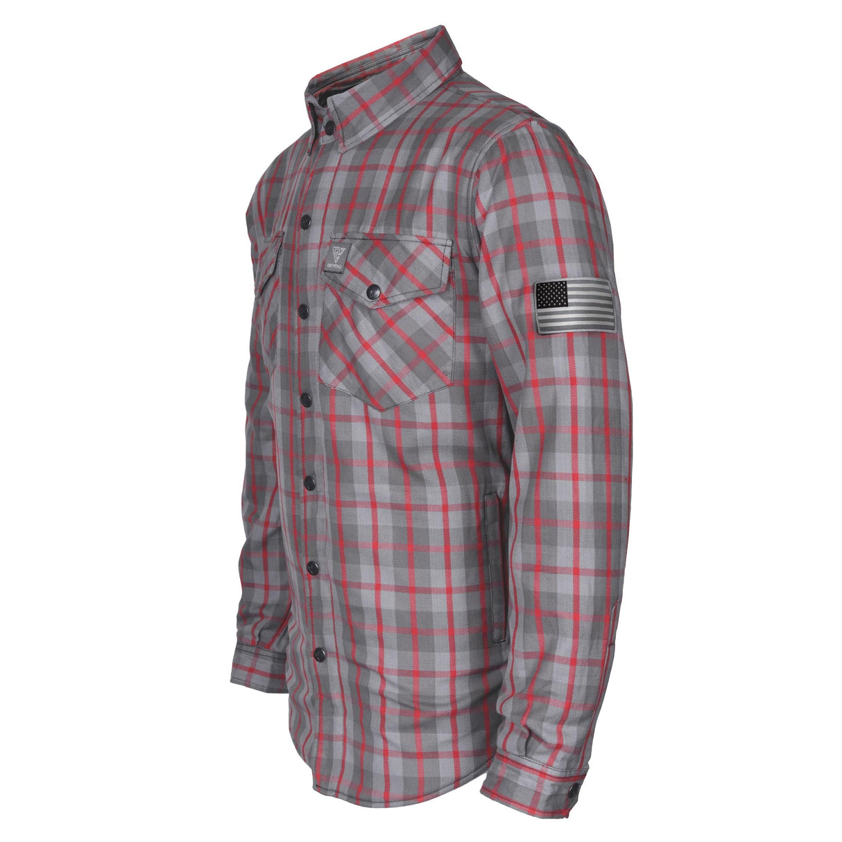Protective Flannel Shirt - Grey and Red Stripes with Pads