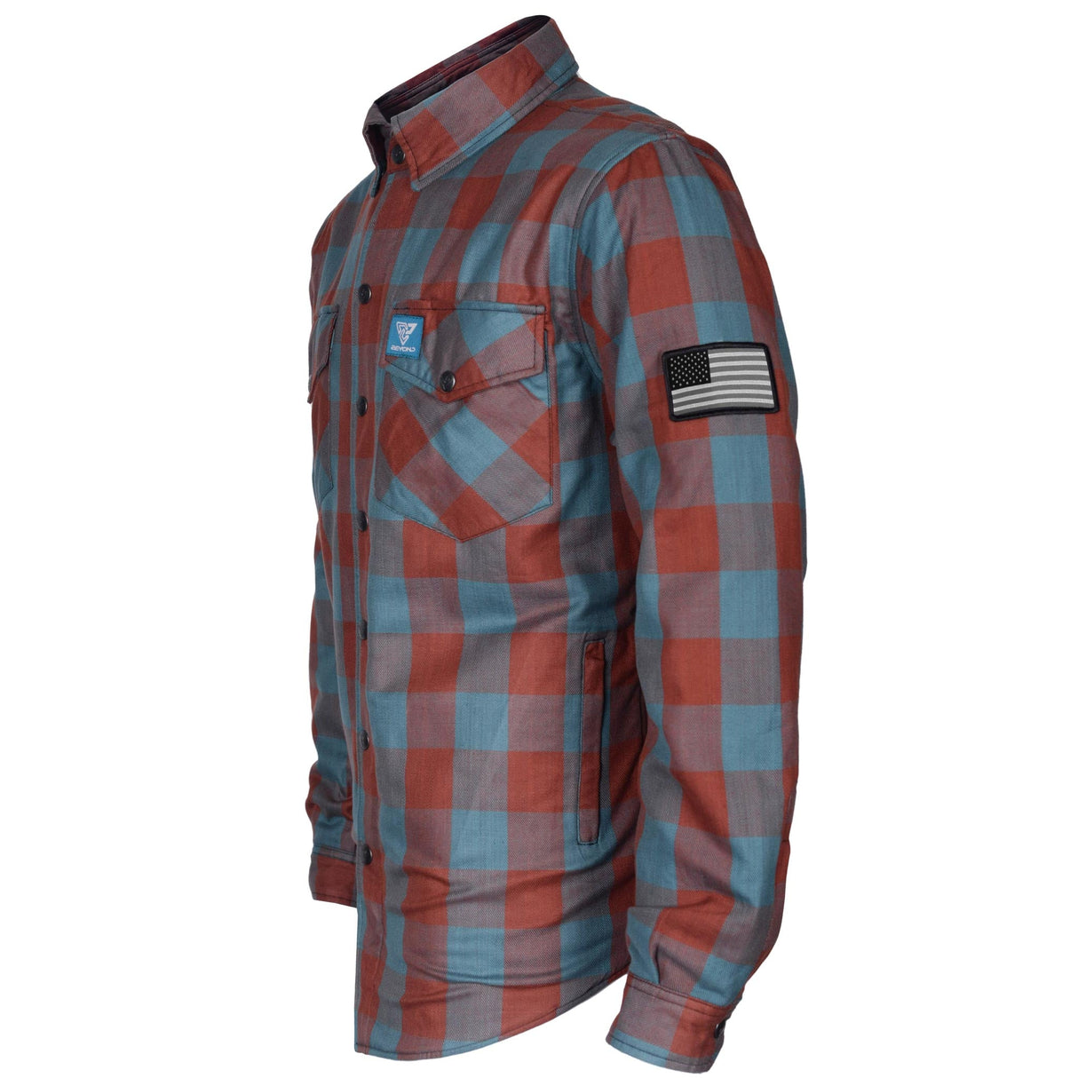 Protective Flannel Shirt - Light Brown and Teal Checkered with Pads