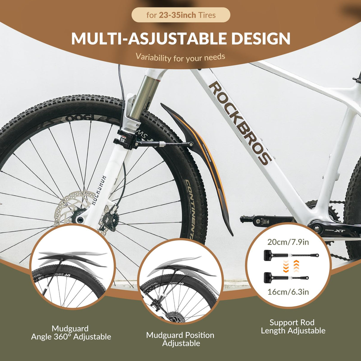 ROCKBROS Adjustable Bike Fender for 26"/27.5"/29" MTB Mud Guards