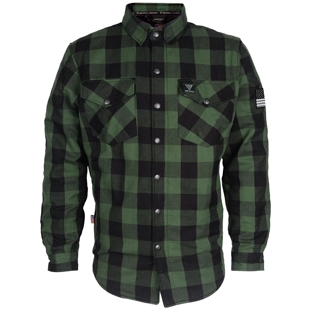 Protective Flannel Shirt - Dark Green Checkered with Pads