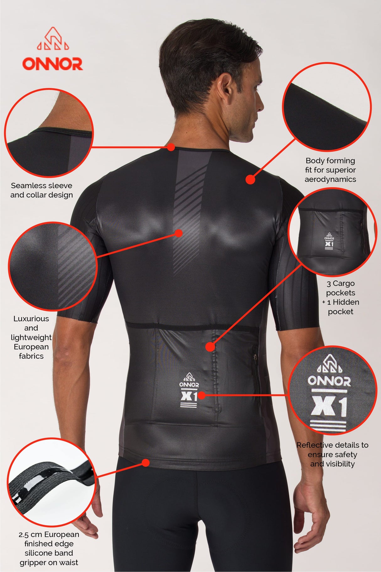 Men's Xenon X1 Black Pro Cycling Jersey