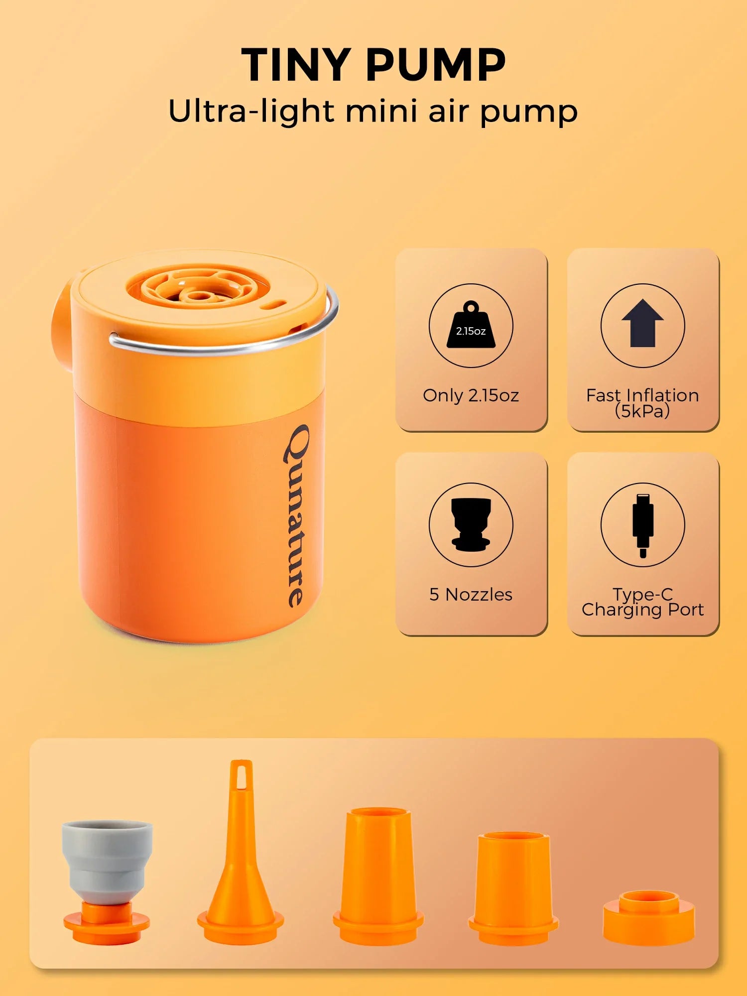 Qunature Mini Electric Pump 1500mAh for Air Bed Mattress,Pool Floats,Swimming Ring,Vacuum Storage Bags
