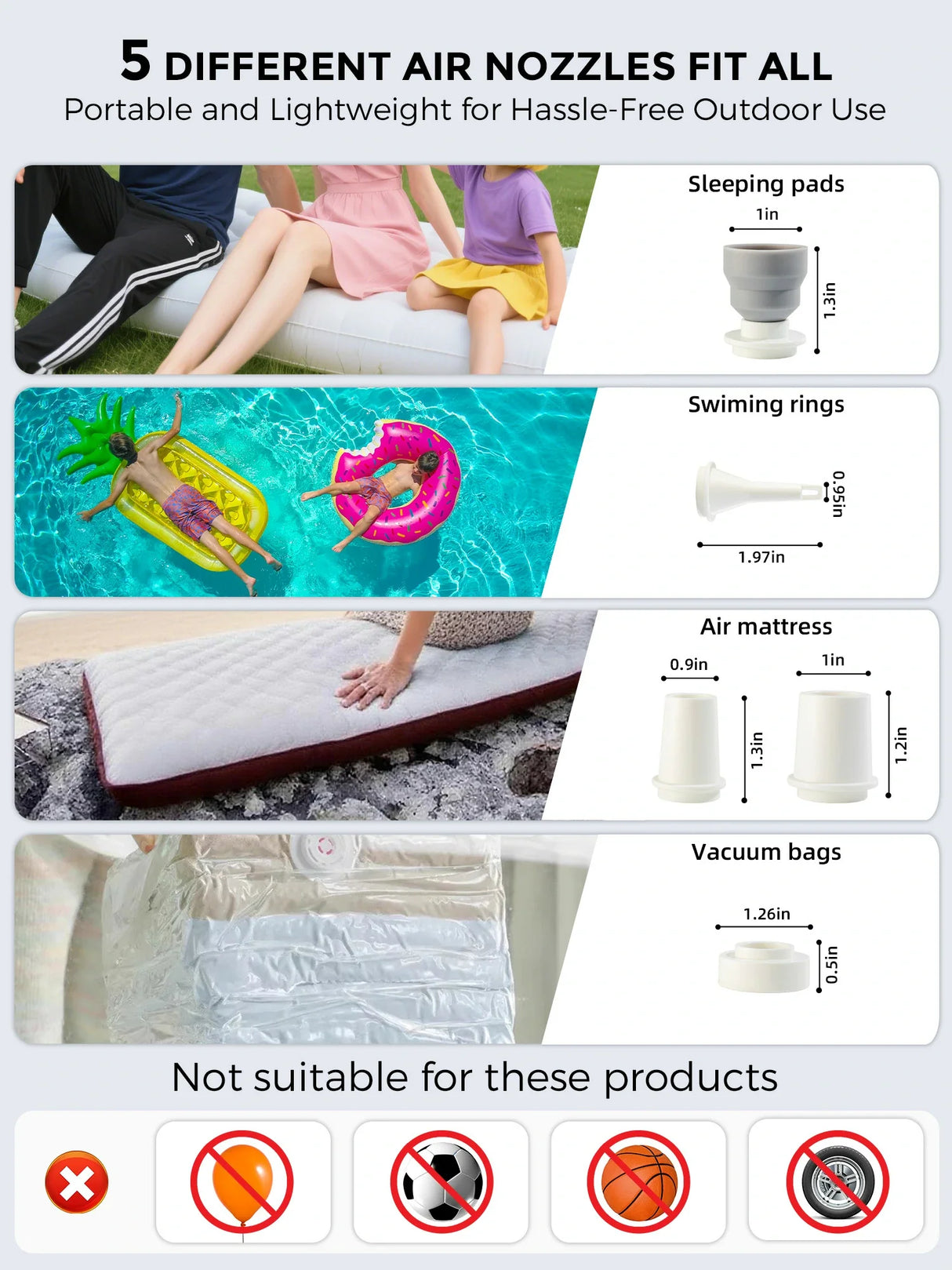 Qunature Mini Electric Pump 1500mAh for Air Bed Mattress,Pool Floats,Swimming Ring,Vacuum Storage Bags