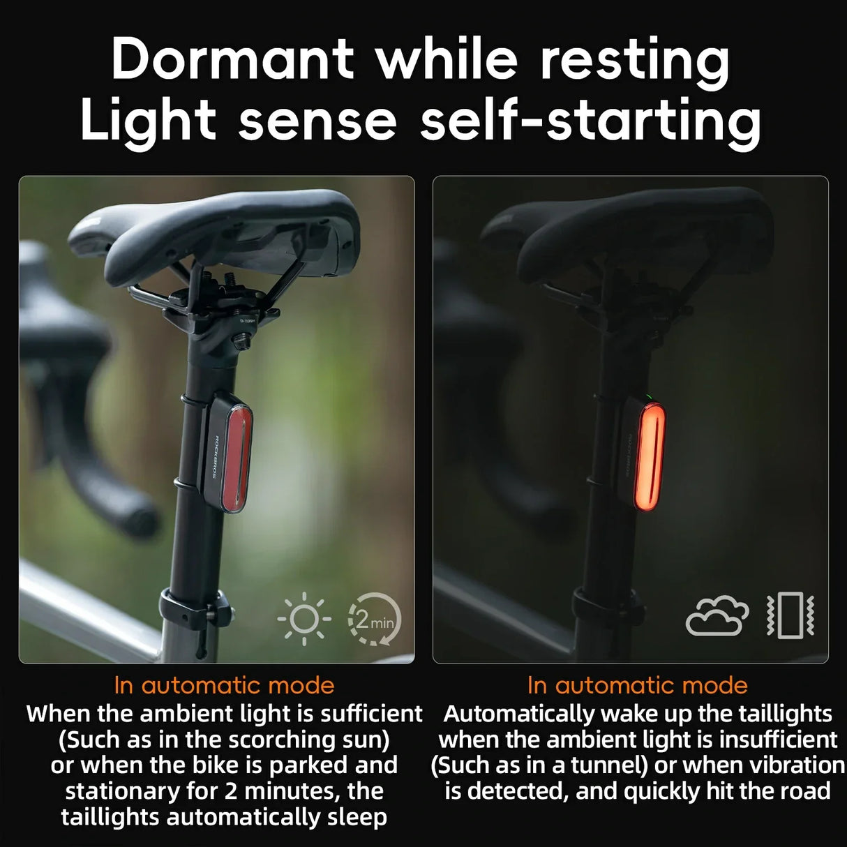 ROCKBROS Magnetic Smart Tail Light with Brake Sensing  IPX6 Waterproof