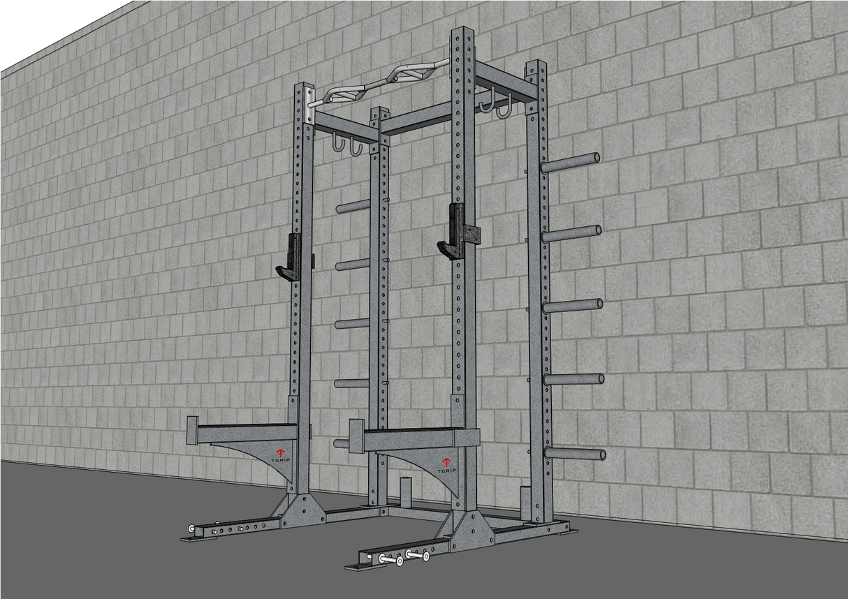 TGrip Commercial Half Rack Complete Kit - 3x3 Steel - Functional Multi-Grip Pull-Up - Bar & Plate Storage - J-Hooks