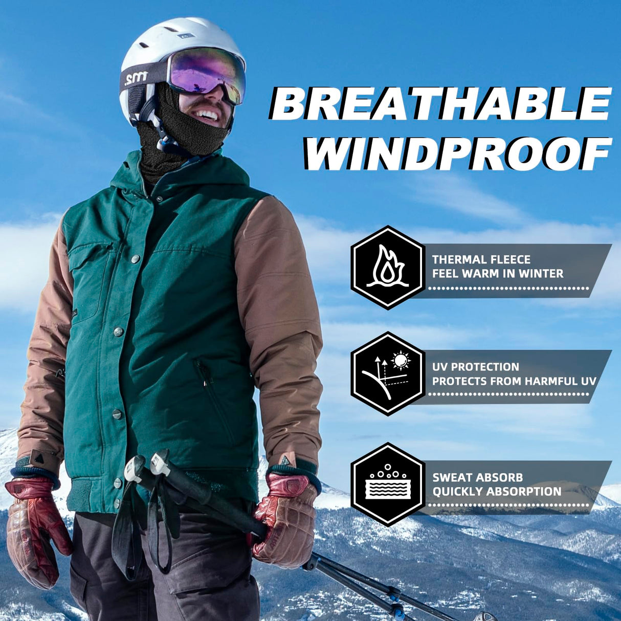 ROCKBROS Cold Weather Windproof Thermal Winter Balaclava Ski Mask Neck Warmer Hood