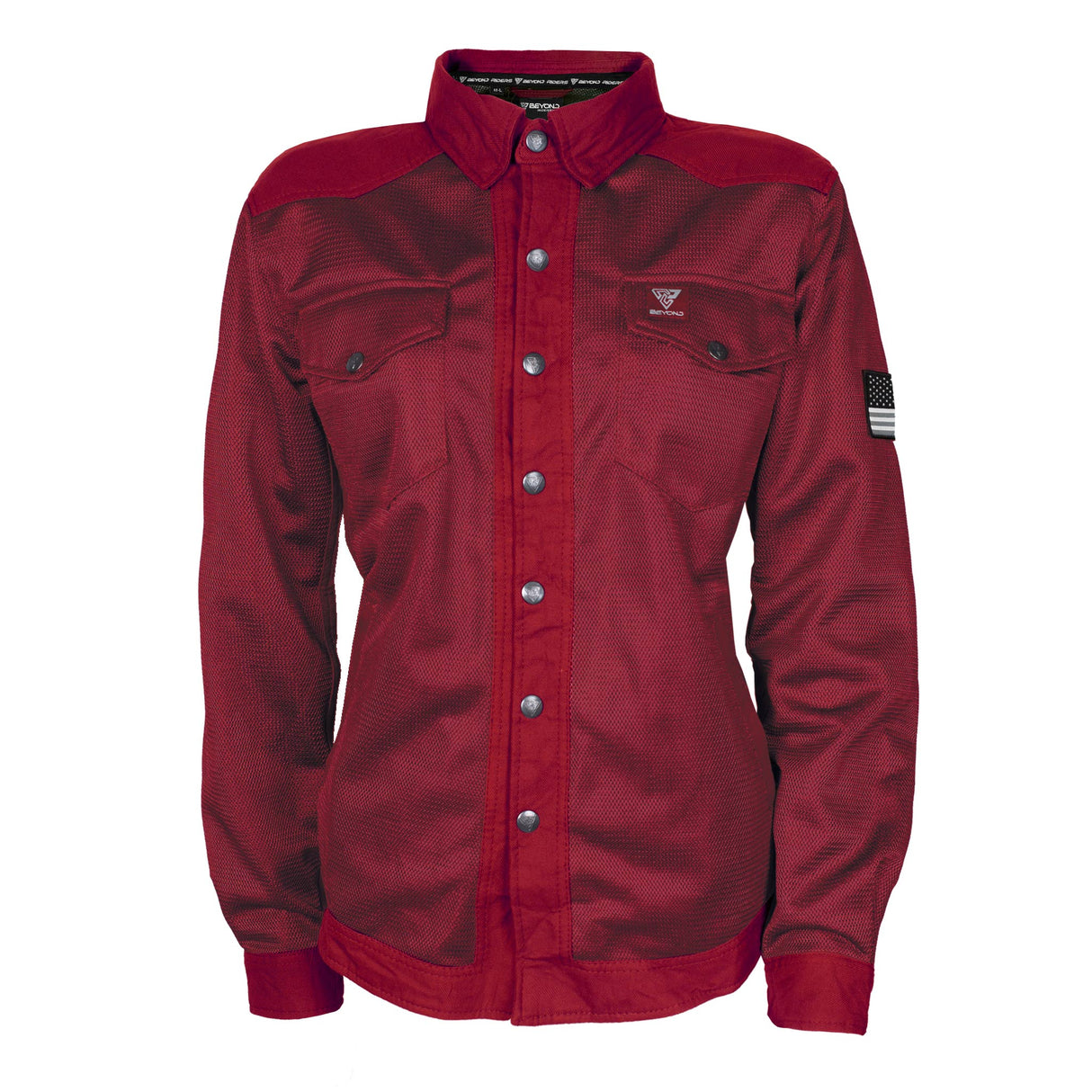 Protective Summer Mesh Shirt for Women - Red Maroon Solid with Pads