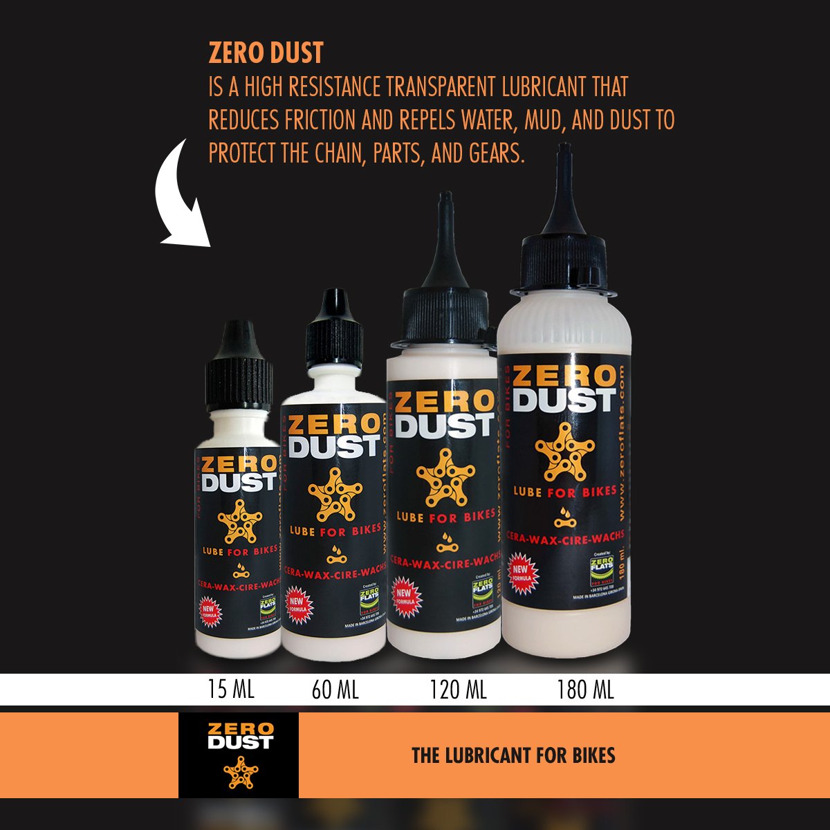 ZeroDust Chain Lube (120 ml - dosage for more than 2 bikes and for home)
