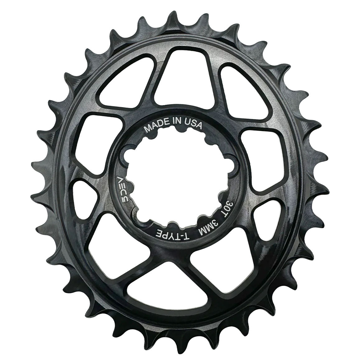 T-Type Oval 3-Bolt Chainring, 3mm Offset, 30T, Black