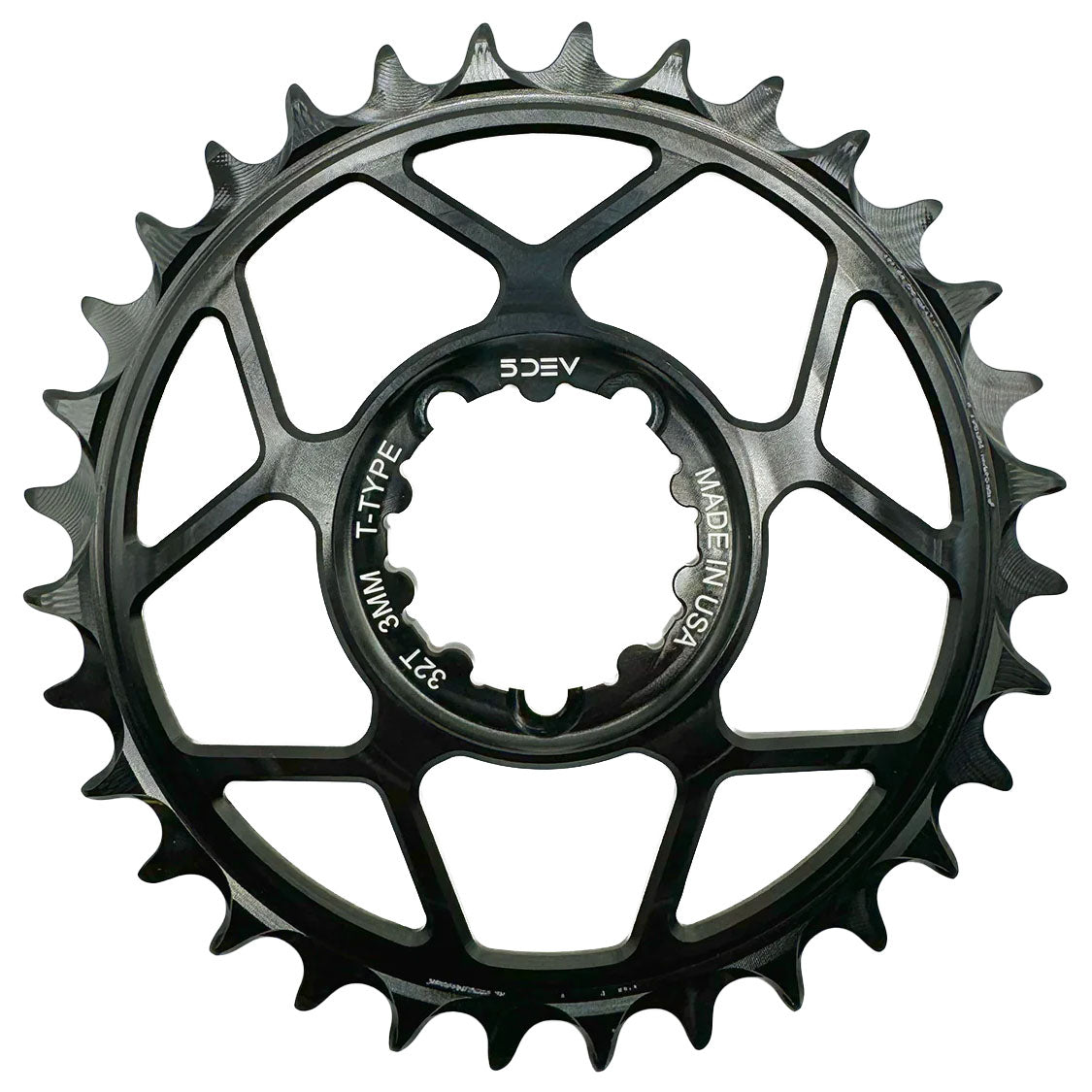 5Dev T-Type 3-Bolt Chainring 3mm Offset 32T Black