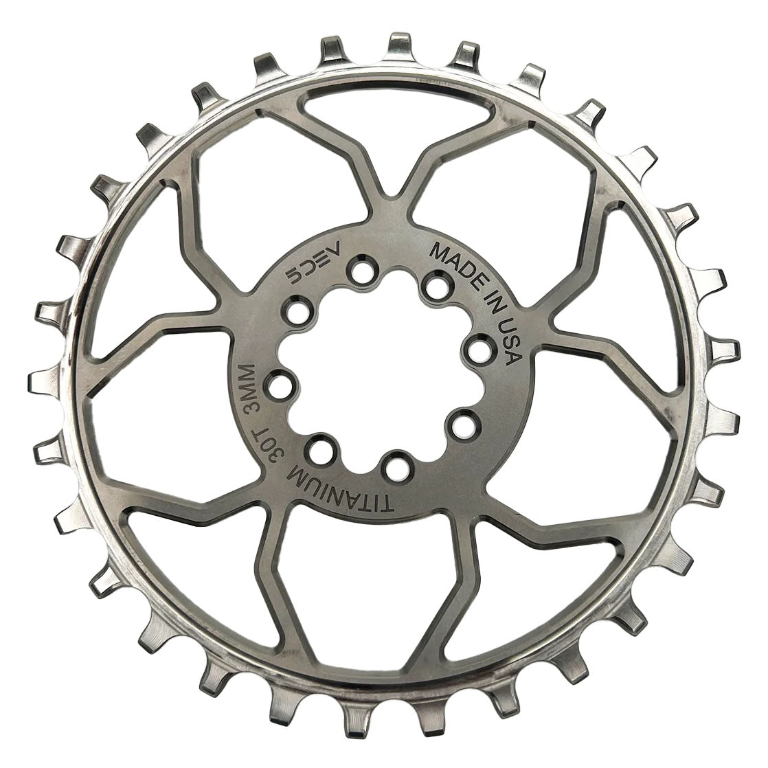 Titanium 8-Bolt Chainring, 3mm Offset, 30T, Raw/Silver