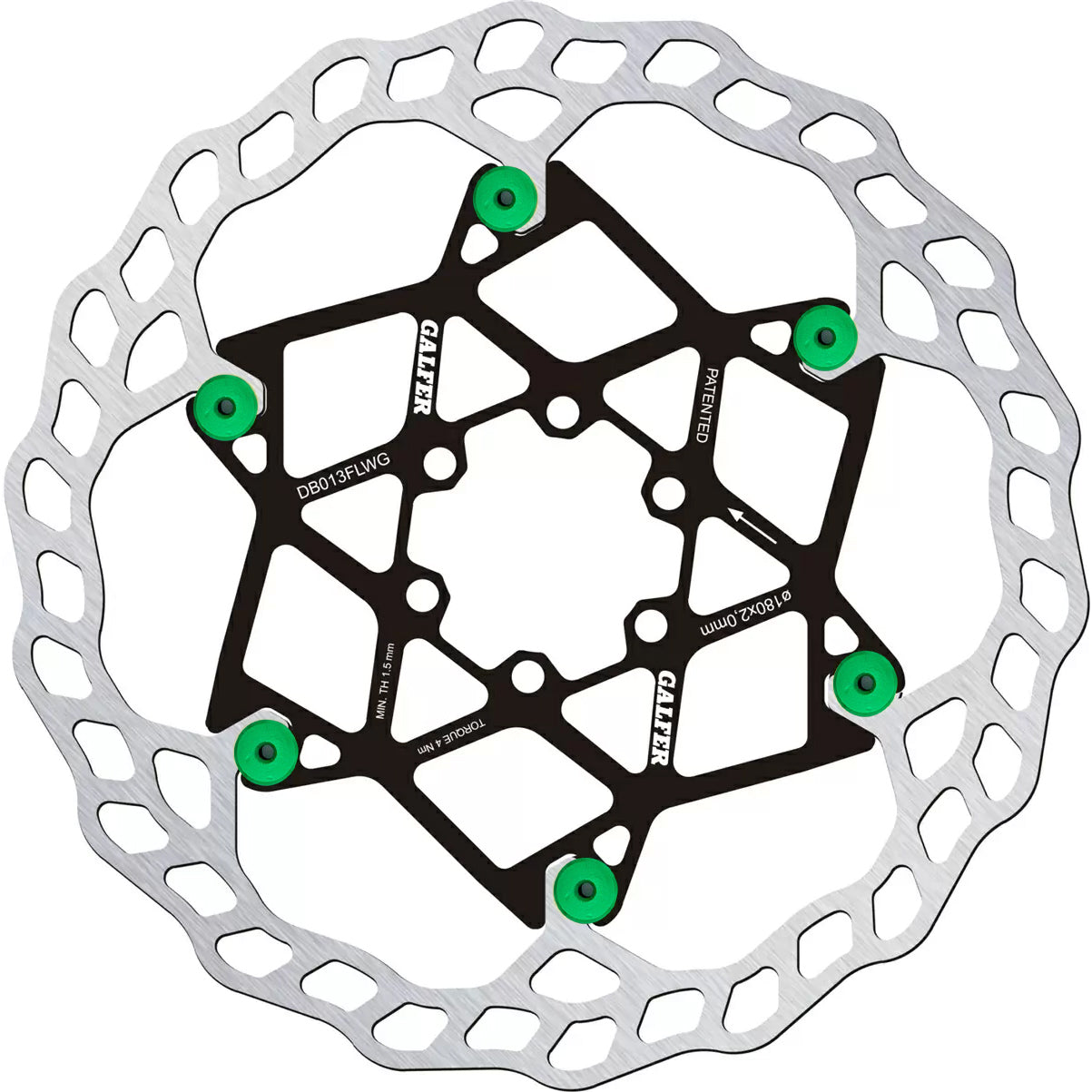 180mm Rotor, 6-Bolt, 2.0mm, Floating, Green  NLS