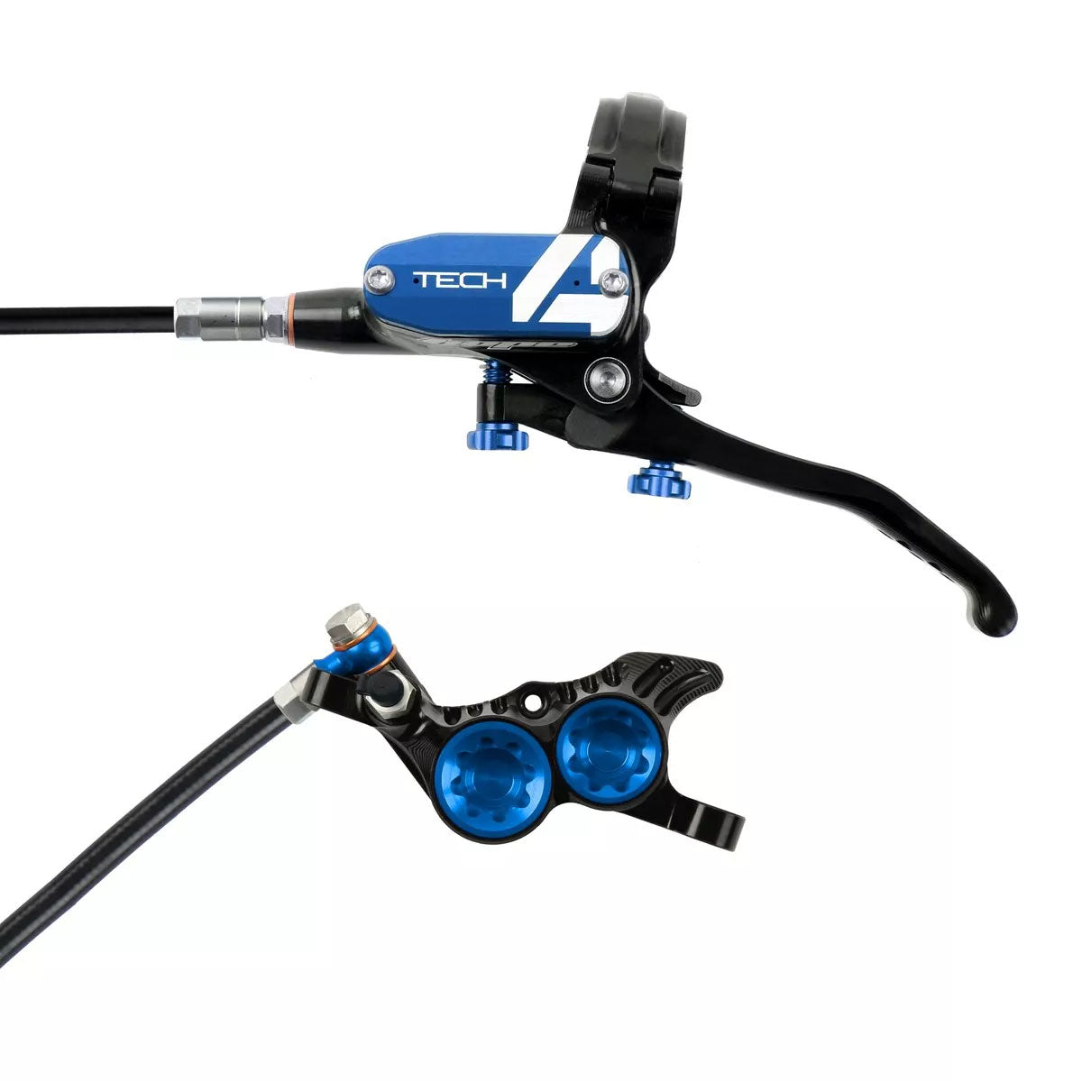 Hope Tech 4 V4 Disc Brake and Lever Set - Front Hydraulic Post Mount Blue