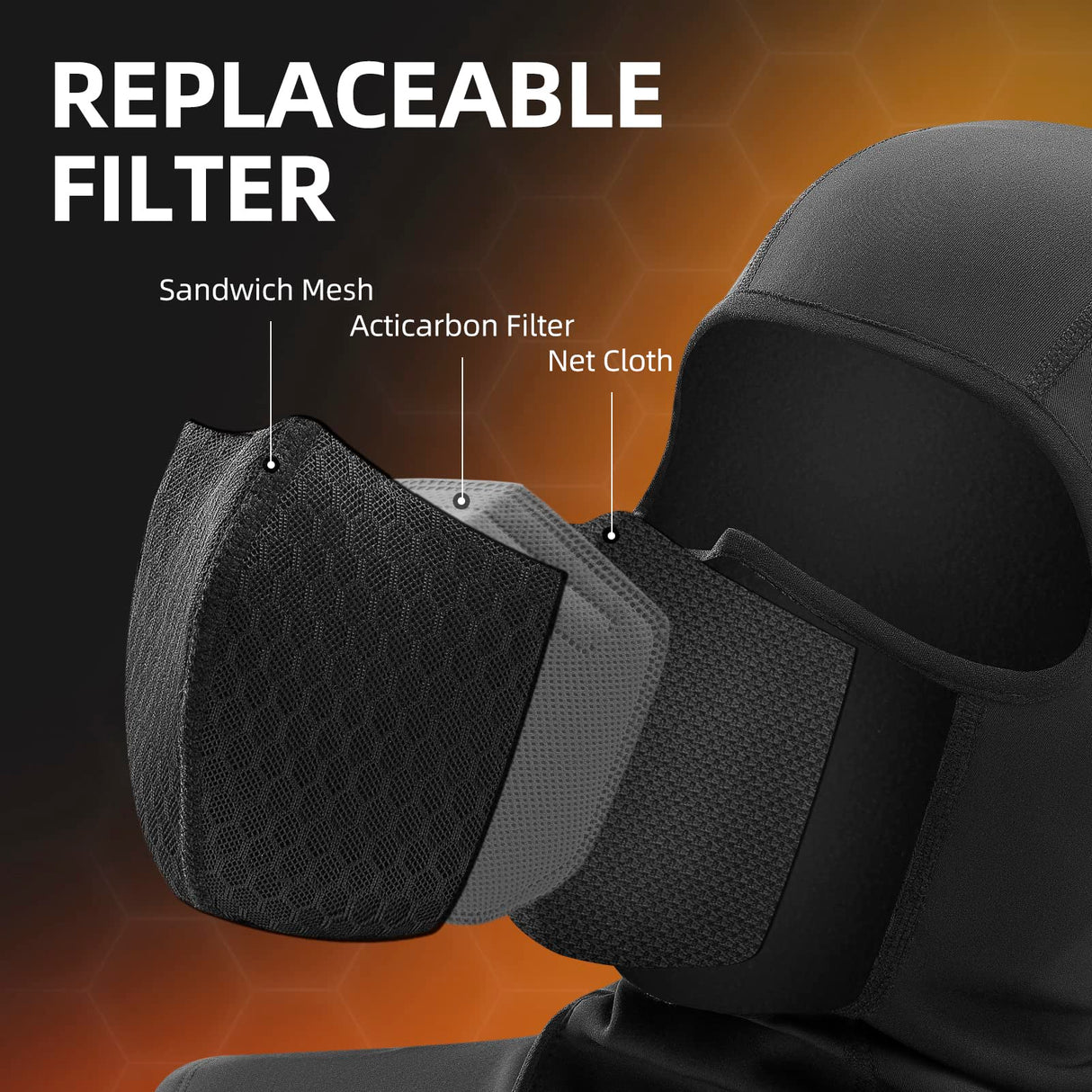 ROCKBROS Balaclava Ski Mask with Zipper Waterproof Winter Fleece Hood Black