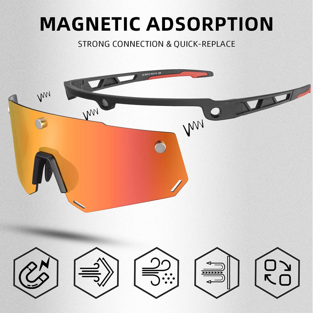 Unisex Polarized Cycling Glasses with 2 Replaceable Lenses