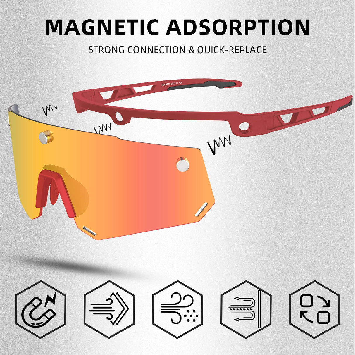 Unisex Polarized Cycling Glasses with 2 Replaceable Lenses
