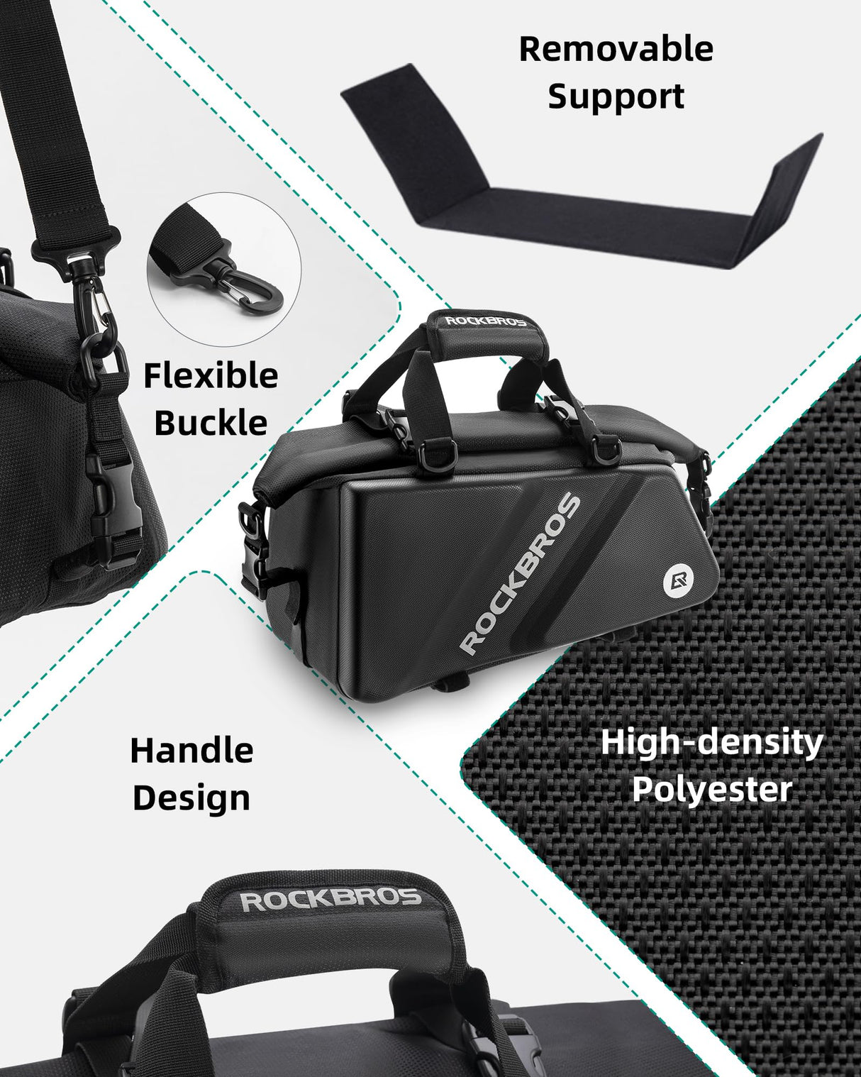 ROCKBROS Bike Trunk Bag Top Expandable Rear Rack Bag, EVA Hard Shell