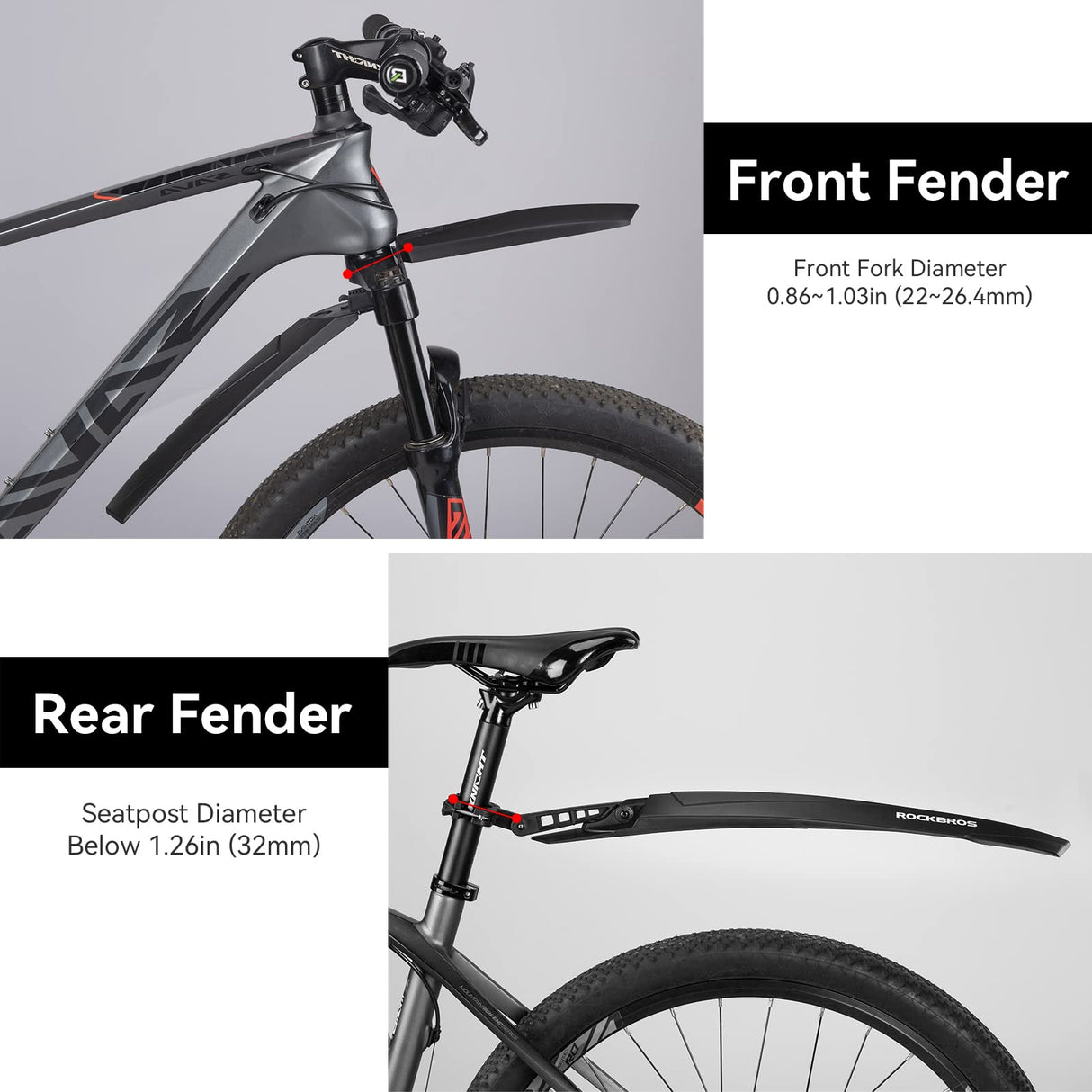 ROCKBROS Adjustable MTB Mud Guards Front & Rear Splash Guard