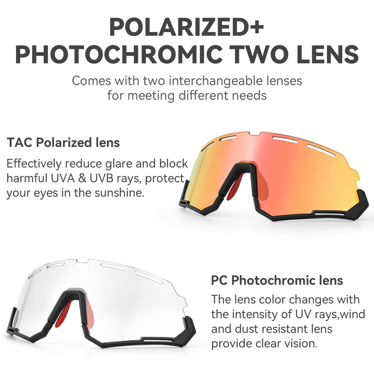 ROCKBROS Cycling Glasses Polarized Photochromic Goggles 2 Lens