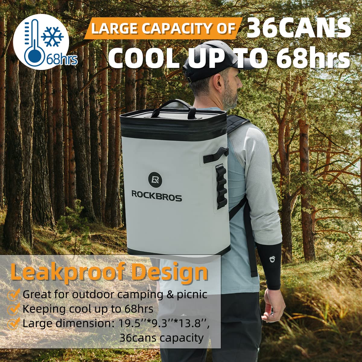ROCKBROS Soft Cooler Waterproof 36 Can Insulated Leak Proof Soft Backpack