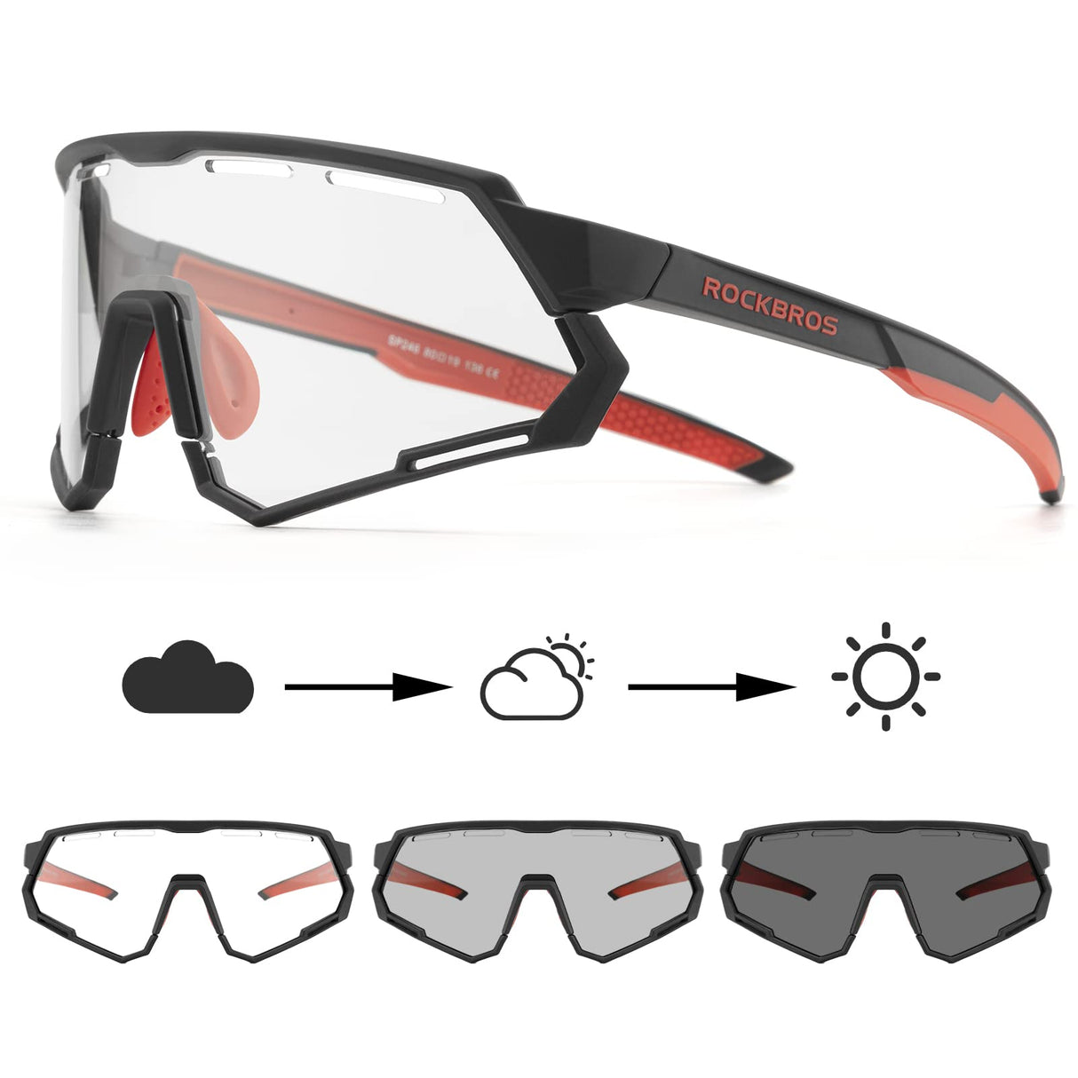 ROCKBROS Cycling Glasses Polarized Photochromic Goggles 2 Lens