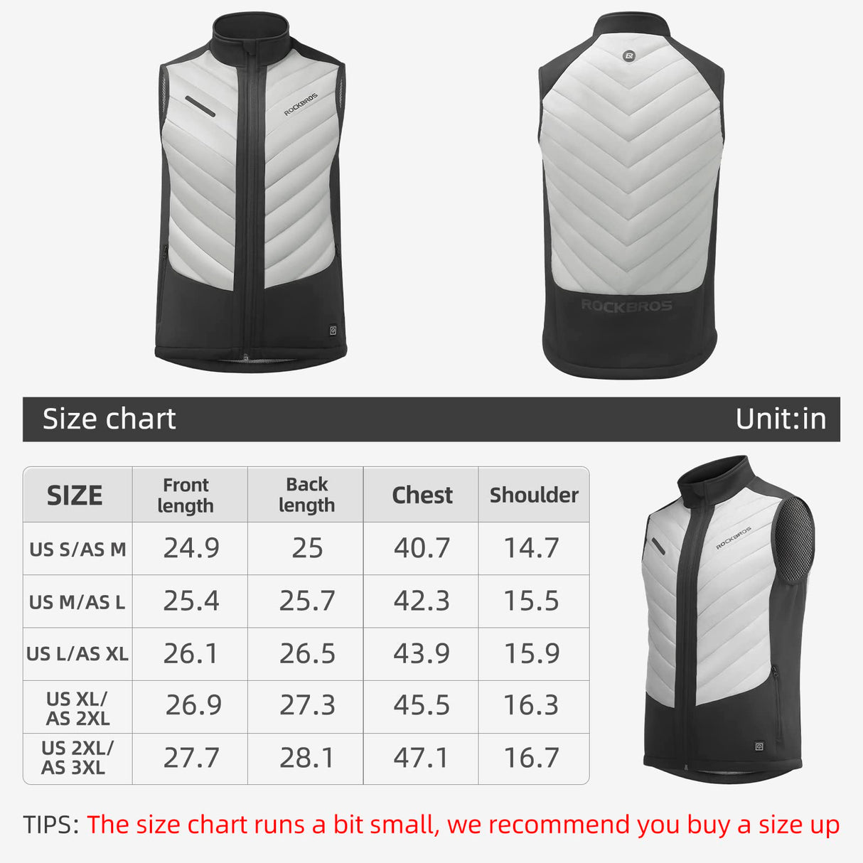 ROCKBROS Heated Vest – Fast Heating, 5 Zones, Unisex, Washable