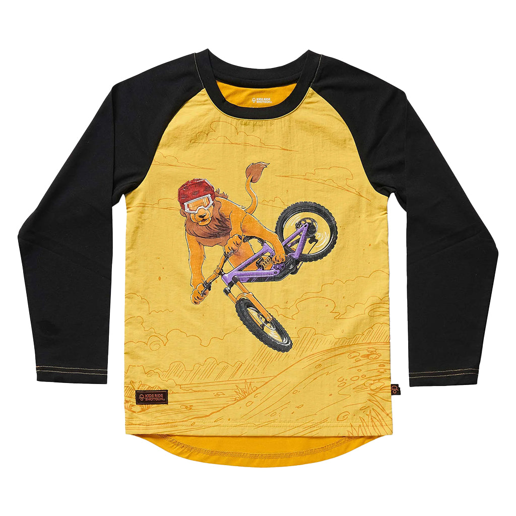 Windproof Kids MTB Jersey Lion YXXS, Black & Yellow