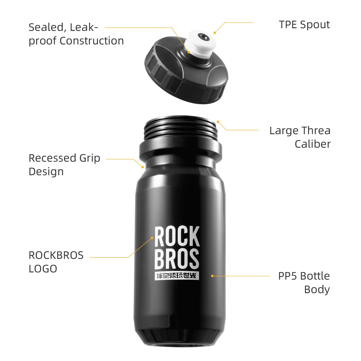 ROCKBROS Bike Water Bottle Squeeze Bicycle Water Bottle BPA-Free